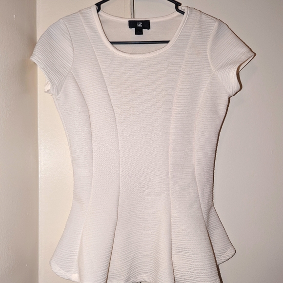 White Textured Peplum Top - Picture 1 of 1